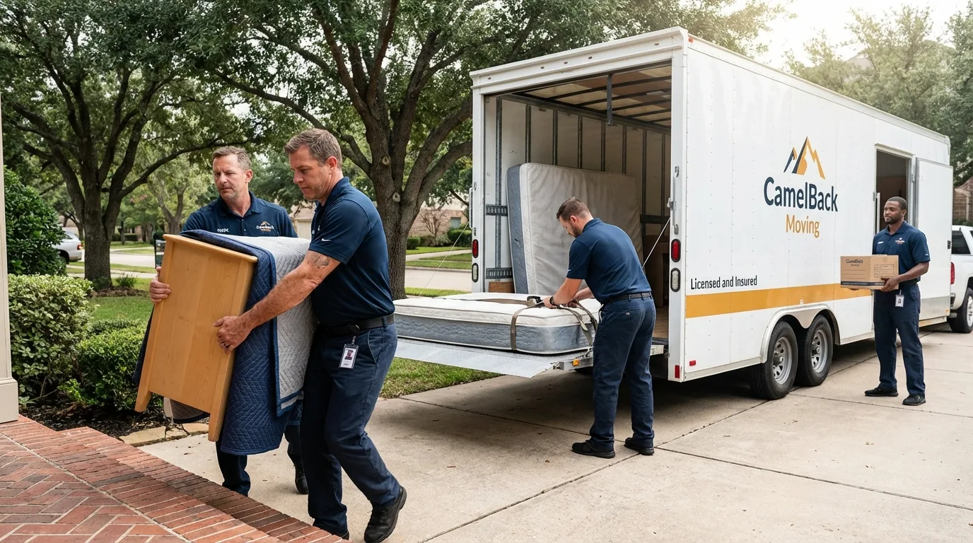 Crew loading residential truck for cross-state move from Cardington, OH