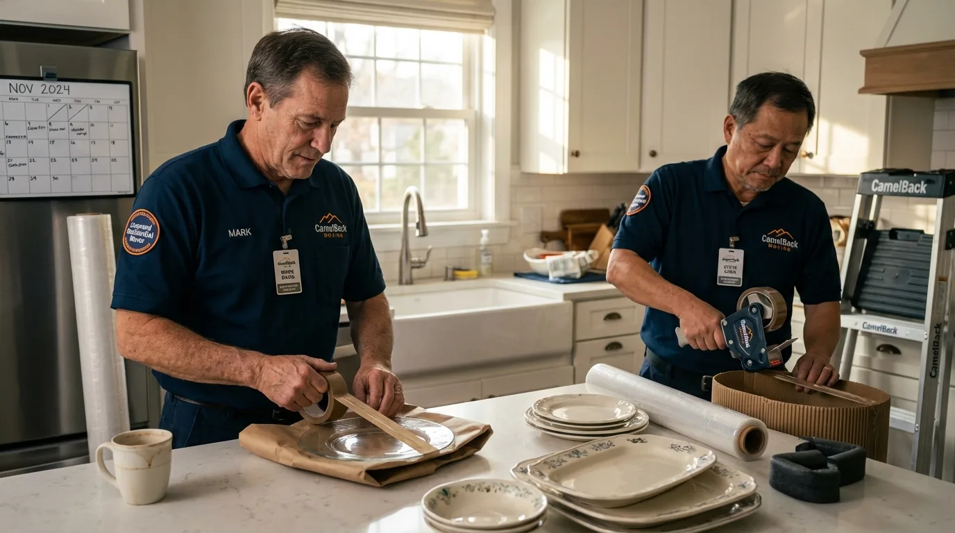 Professional crew packing kitchen dishware in Cardington, OH